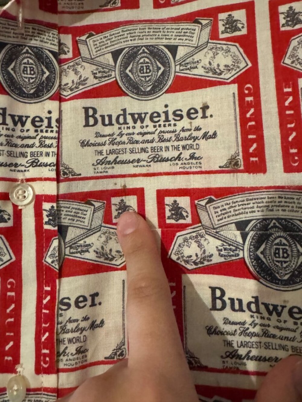Vintage Budweiser Button Down Shirt Men’s Medium 15-15.5 inch Red Beer Label Pri - Picture 4 of 11